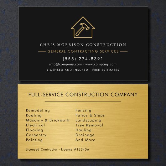 Luxury Gold Metallic Black Construction Visitenkarte