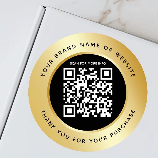 Luxury Gold Metallic Black QR Code Vielen Dank Runder Aufkleber