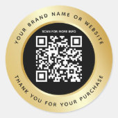 Luxury Gold Metallic Black QR Code Vielen Dank Runder Aufkleber (Vorderseite)