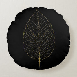 Luxury Gold Minimalist Botanical Leaf Boho Pillow Rundes Kissen