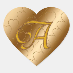 Luxury Gold Monogram A Herz-Aufkleber