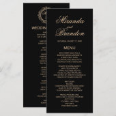 Luxury Gold Monogram Black Wedding Menu Card (Vorne/Hinten)