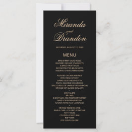 Luxury Gold Monogram Black Wedding Menu Card