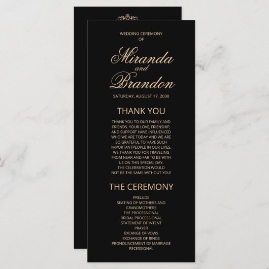 Luxury Gold Monogram Black Wedding Program (Vorne/Hinten)