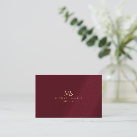 Luxury Gold Monogram Bordeaux Elegant Template Visitenkarte (Stehend Vorderseite)
