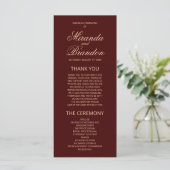 Luxury Gold Monogram Burgundy Wedding Program Card (Stehend Vorderseite)