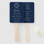 Luxury Gold Monogram Navy Blue Wedding Program Fächer (Vorne und Hinten)