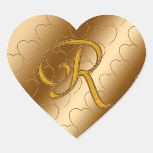 Luxury Gold Monogram R Herz-Aufkleber (Vorderseite)