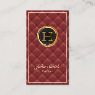 Luxury Gold Monogram Red Quilted Modern Driver Visitenkarte