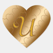 Luxury Gold Monogram U Herz-Aufkleber (Vorderseite)