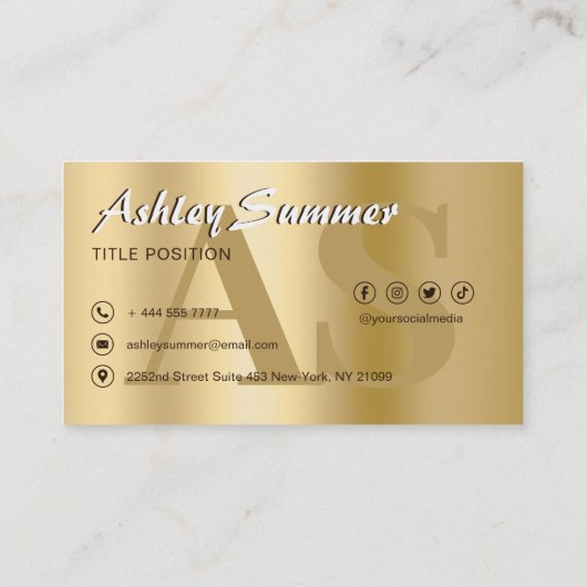 Luxury Gold Monogram Visitenkarte (Rückseite)