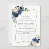 Luxury Gold Navy Blush Blume Blütenhochzeit Einladung (Vorderseite)