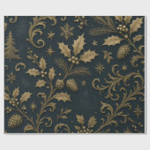 Luxury Gold & Navy Gilded Botanical Christmas Geschenkpapier (Flach)