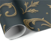 Luxury Gold & Navy Gilded Botanical Christmas Geschenkpapier (Rolleneckpunkt)