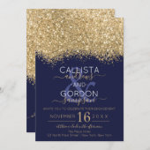 Luxury Gold Navy Glitzer Confetti Verlobung Einladung (Vorne/Hinten)