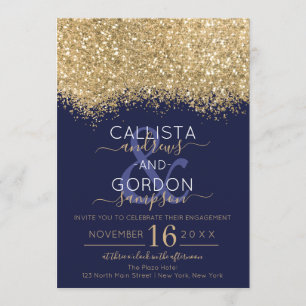 Luxury Gold Navy Glitzer Confetti Verlobung Einladung