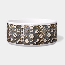 Luxury Gold Paw Print Ceramic Dog Bowl | Elegant
