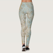 Luxury, Gold Pixels Lines Pattern Soft Blue Leggings (Rückseite)