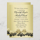 Luxury Gold Ribbon Black Lace Hochzeit Einladung (Vorne/Hinten)
