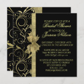 Luxury Gold Ribbon Damask Black Dusche Einladung (Vorne/Hinten)