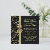 Luxury Gold Ribbon Damask Black Dusche Einladung (Stehend Vorderseite)