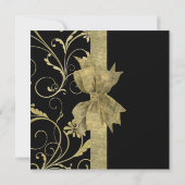Luxury Gold Ribbon Damask Black Dusche Einladung (Rückseite)