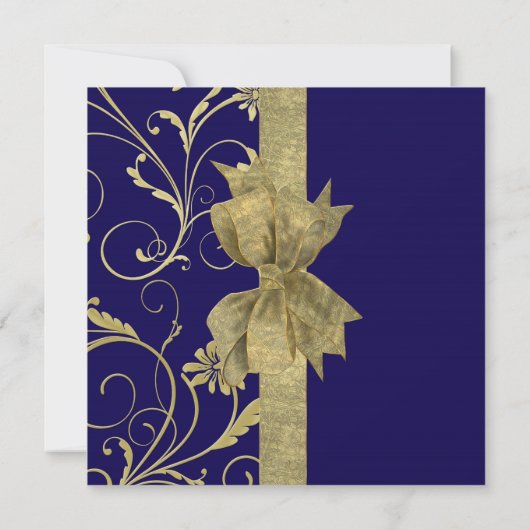 Luxury Gold Ribbon Damask Blauer Duschkopf Einladu Einladung (Rückseite)