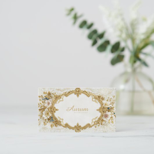 Luxury Gold Rococo Frame White Floral Victorian Visitenkarte (Stehend Vorderseite)
