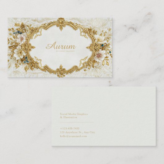 Luxury Gold Rococo Frame White Floral Victorian Visitenkarte (Vorne/Hinten)