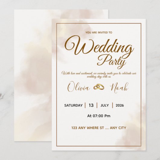 Luxury Gold Script Wedding Invitation Einladung (Vorne/Hinten)