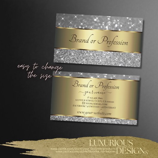 Luxury Gold Silver Glitzer Stars Sparkle Juwelen Visitenkarte