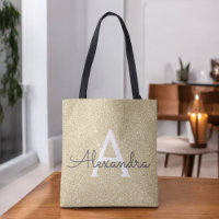 Luxury Gold Sparkle Elegante Monogram Book Bag