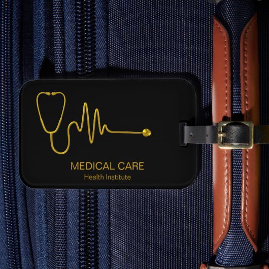 Luxury Gold Stethoscope ECG Wave EKG Line Medical Gepäckanhänger (Vorderseite Insitu 4)