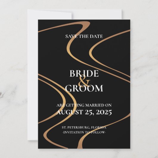 Luxury Gold Swirl Lines Save the Date Card Einladung (Vorderseite)