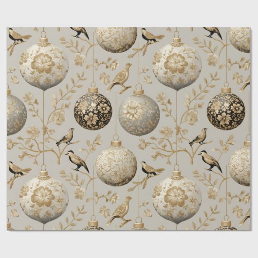 Luxury Gold & Taupe Bird Ornament Geschenkpapier (Flach)