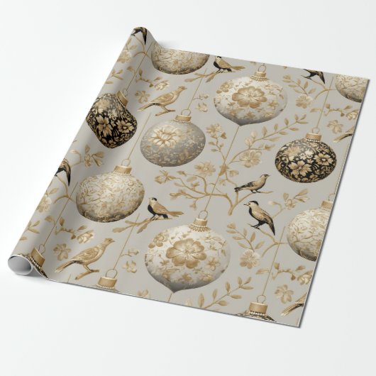Luxury Gold & Taupe Bird Ornament Geschenkpapier (Ungerollt)