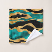 Luxury Gold Teal Tiger Stripe Pattern Badhandtuch Set (Waschlappen)