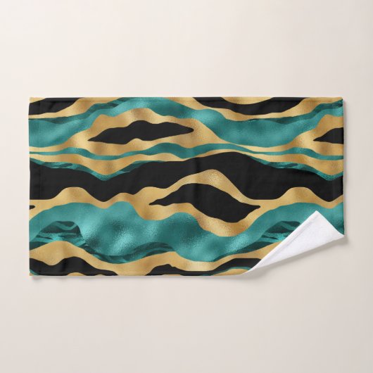 Luxury Gold Teal Tiger Stripe Pattern Badhandtuch Set (Handtuch)