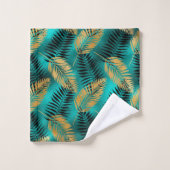 Luxury Gold Teal Tiger & Tropical Leaves Badhandtuch Set (Waschlappen)