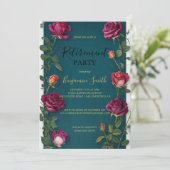 Luxury Gold Text Dark Turquoise Rose Retirement In Einladung (Stehend Vorderseite)