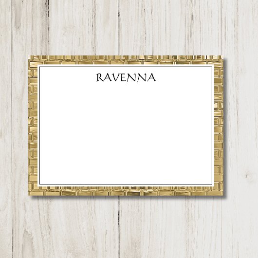 Luxury Gold Texture Black Border Name Script Mitteilungskarte