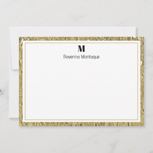 Luxury Gold Texture Border Black Monogram Script Mitteilungskarte (Vorderseite)