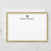 Luxury Gold Texture Border Black Monogram Script Mitteilungskarte (Vorderseite)