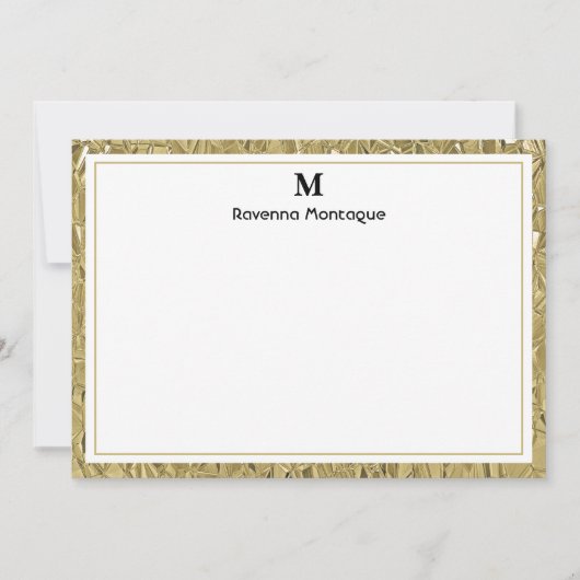Luxury Gold Texture Border Black Monogram Script Mitteilungskarte (Vorderseite)
