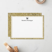 Luxury Gold Texture Border Black Monogram Script Mitteilungskarte (Vorderseite/Rückseite Beispiel)