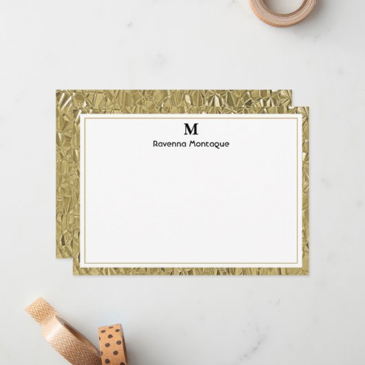 Luxury Gold Texture Border Black Monogram Script Mitteilungskarte (Vorderseite/Rückseite Beispiel)