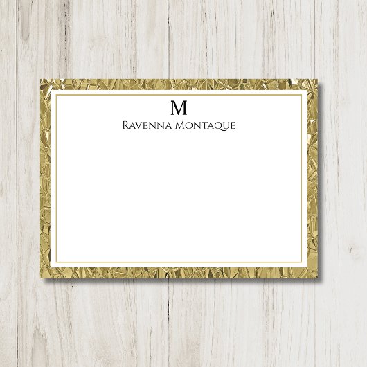 Luxury Gold Texture Border Black Monogram Script Mitteilungskarte