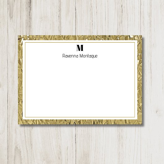 Luxury Gold Texture Border Black Monogram Script Mitteilungskarte