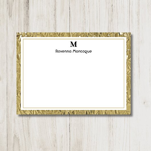 Luxury Gold Texture Border Black Monogram Script Mitteilungskarte
