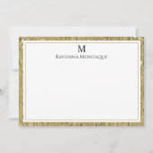Luxury Gold Texture Border Black Monogram Script Mitteilungskarte (Vorderseite)